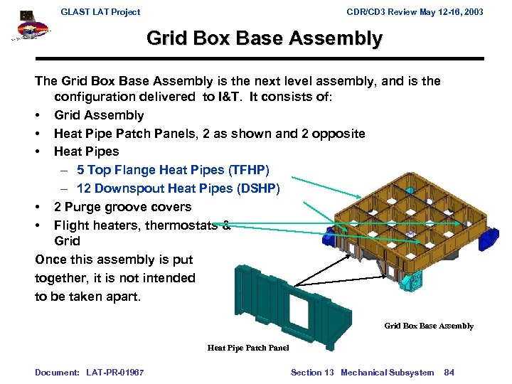 GLAST LAT Project CDR/CD 3 Review May 12 -16, 2003 Grid Box Base Assembly