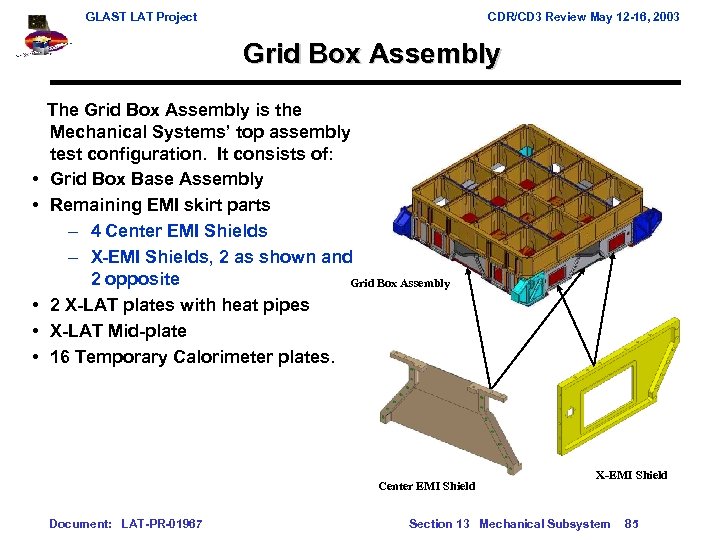 GLAST LAT Project CDR/CD 3 Review May 12 -16, 2003 Grid Box Assembly The