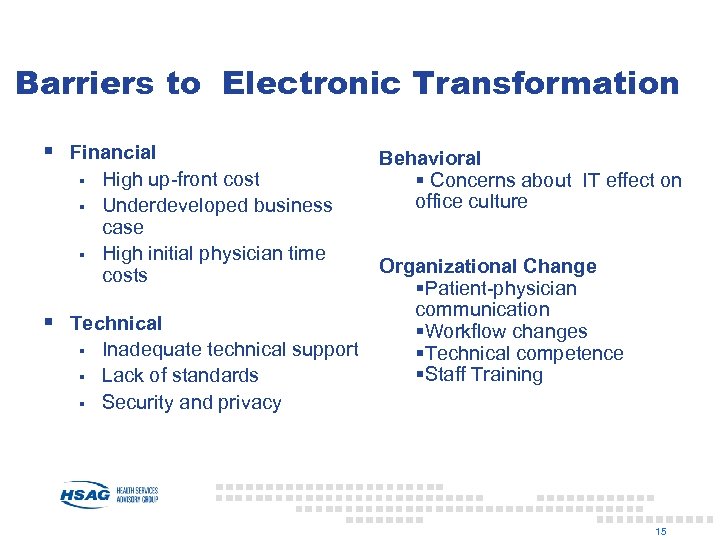 Barriers to Electronic Transformation § Financial § § § High up-front cost Underdeveloped business