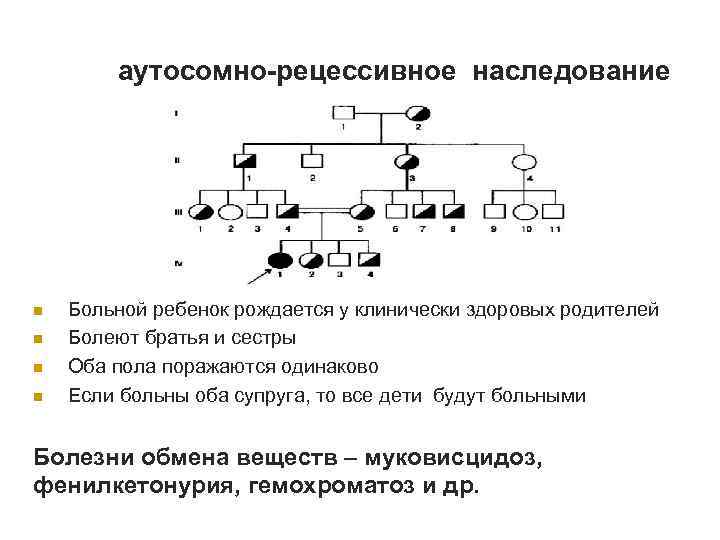 аутосомно-рецессивное наследование n n Больной ребенок рождается у клинически здоровых родителей Болеют братья и