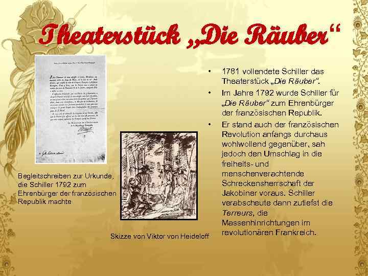 Theaterstück „Die Räuber“ • • • Begleitschreiben zur Urkunde, die Schiller 1792 zum Ehrenbürger