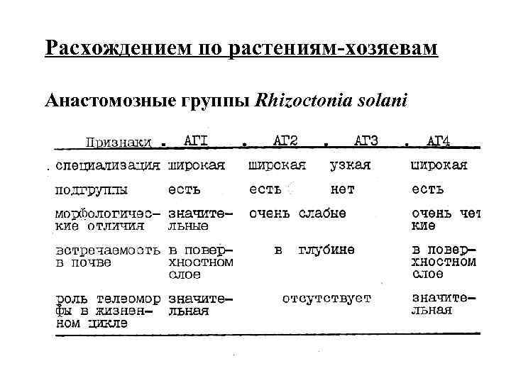 Расхождением по растениям-хозяевам Анастомозные группы Rhizoctonia solani 