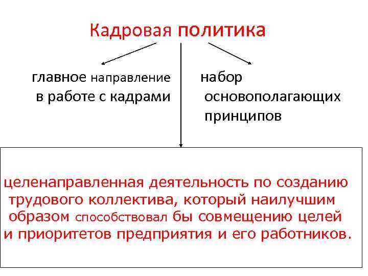 Кадровая политика главное направление в работе с кадрами набор основополагающих принципов целенаправленная деятельность по