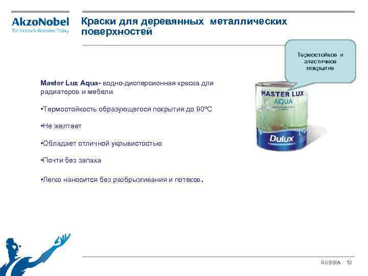 Краски для деревянных металлических поверхностей Термостойкое и эластичное покрытие Master Lux Aqua- водно-дисперсионная краска