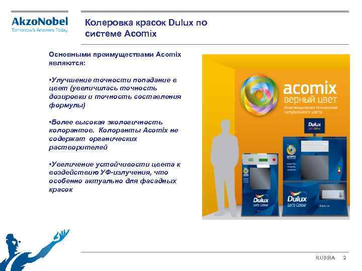 Колеровка красок Dulux по системе Acomix Основными преимуществами Acomix являются: • Улучшение точности попадание