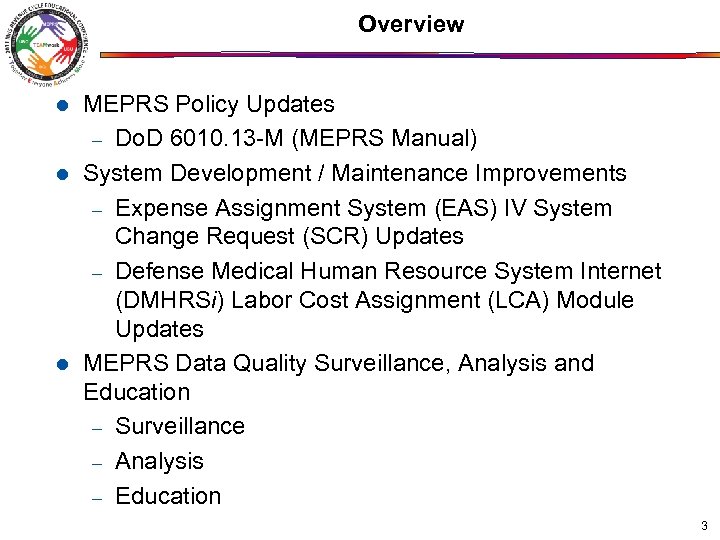 Overview l l l MEPRS Policy Updates – Do. D 6010. 13 -M (MEPRS