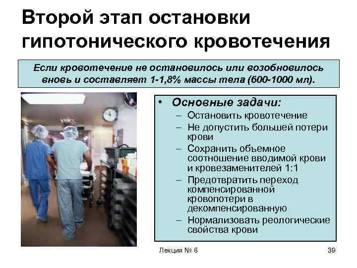 Второй этап остановки гипотонического кровотечения Если кровотечение не остановилось или возобновилось вновь и составляет