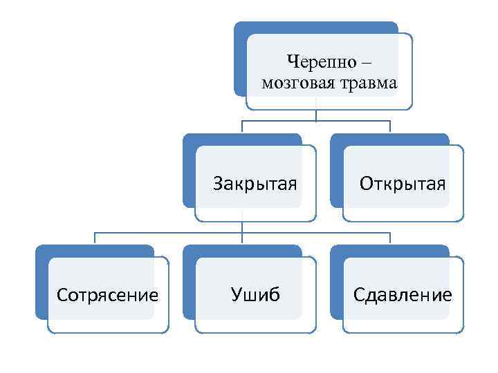 Черепно – мозговая травма Закрытая Сотрясение Открытая Ушиб Сдавление 
