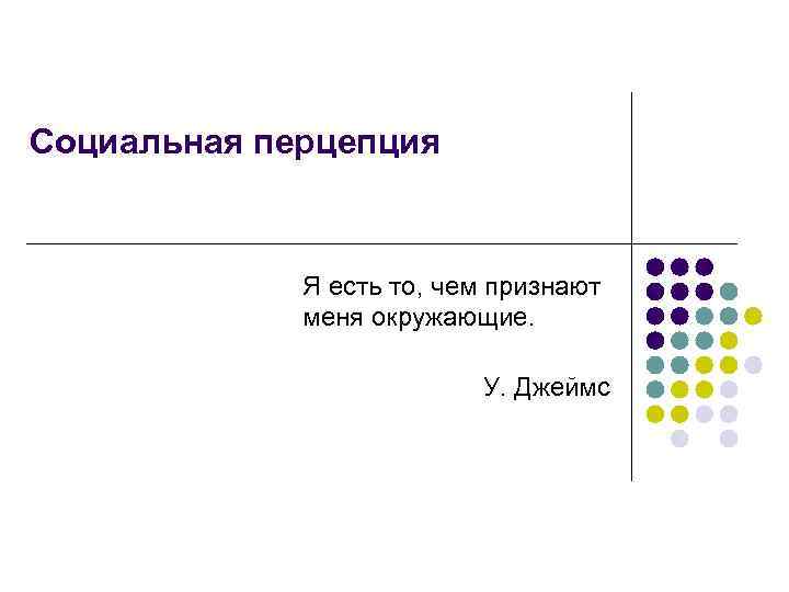 Социальная перцепция Я есть то, чем признают меня окружающие. У. Джеймс 