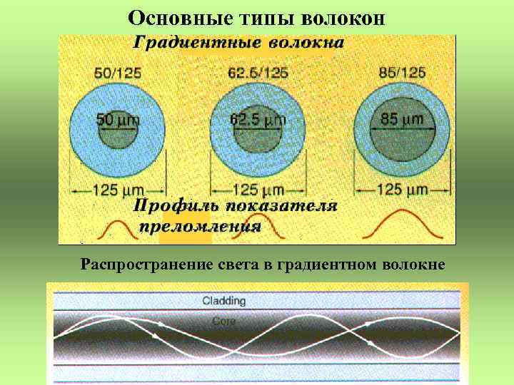 Основные типы волокон Распространение света в градиентном волокне 