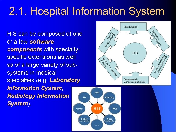 2. 1. Hospital Information System HIS can be composed of one or a few