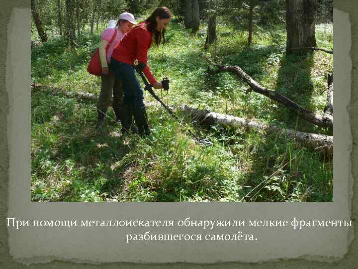 При помощи металлоискателя обнаружили мелкие фрагменты разбившегося самолёта. 