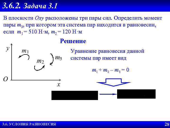 3. 6. 2. Задача 3. 1 Условия равновесия тела под В плоскости Оxy расположены