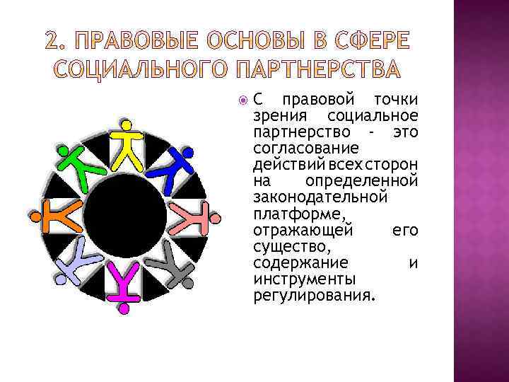  С правовой точки зрения социальное партнерство - это согласование действий всех сторон на