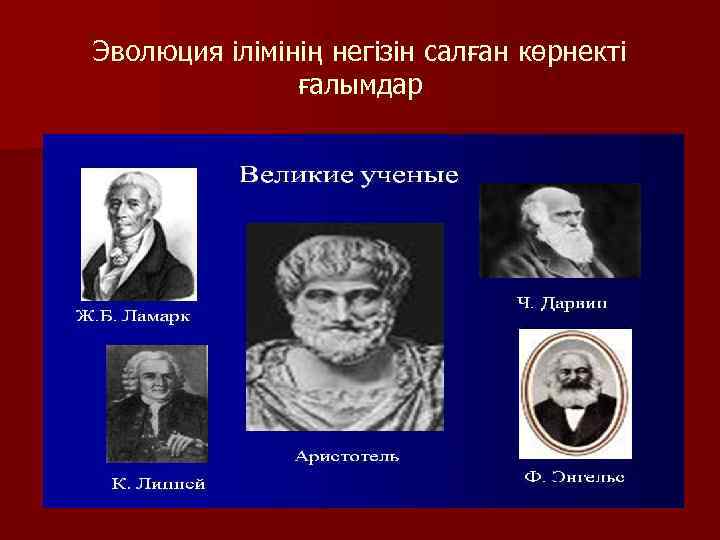 Эволюция ілімінің негізін салған көрнекті ғалымдар 