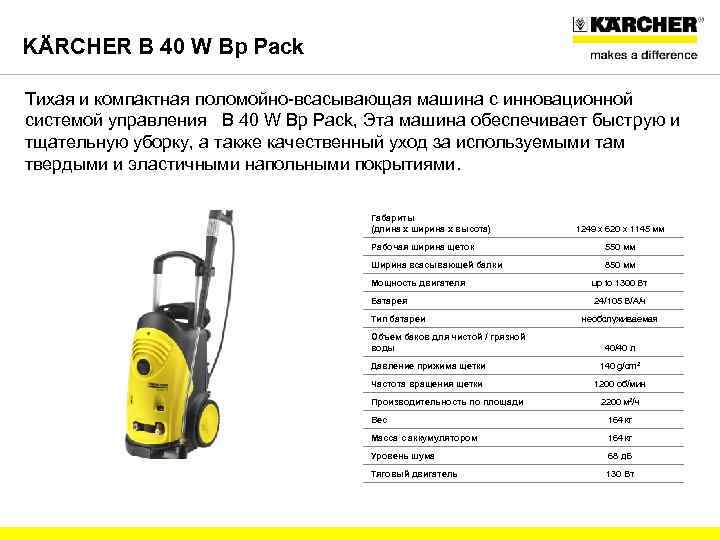 KÄRCHER B 40 W Bp Pack Тихая и компактная поломойно-всасывающая машина с инновационной системой