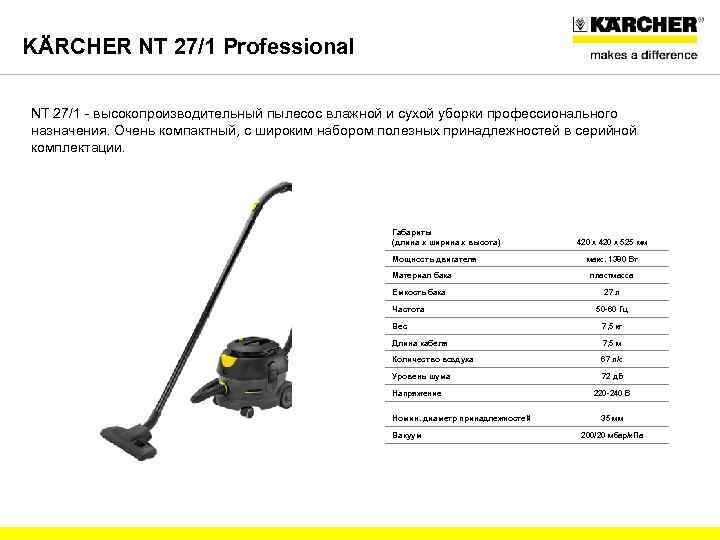 KÄRCHER NT 27/1 Professional NT 27/1 - высокопроизводительный пылесос влажной и сухой уборки профессионального