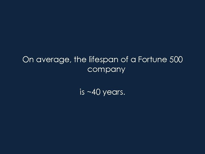 On average, the lifespan of a Fortune 500 company is ~40 years. 