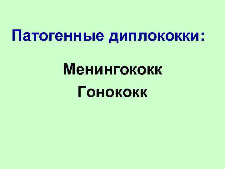 Патогенные диплококки: Менингококк Гонококк 