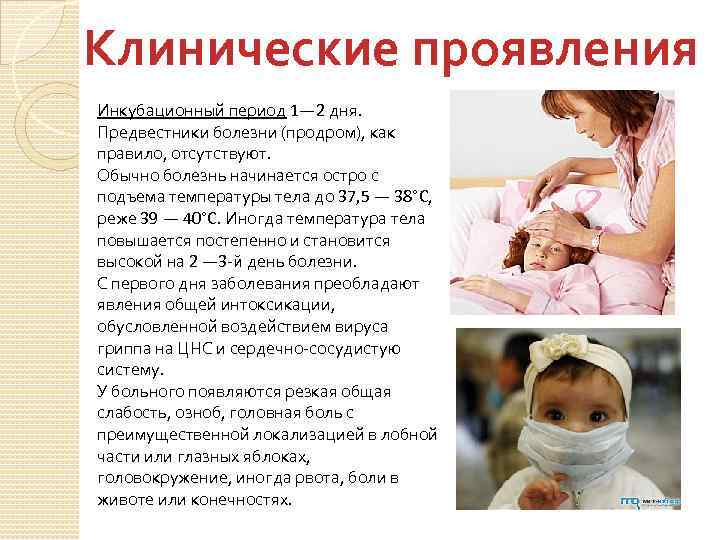 Клинические проявления Инкубационный период 1— 2 дня. Предвестники болезни (продром), как правило, отсутствуют. Обычно