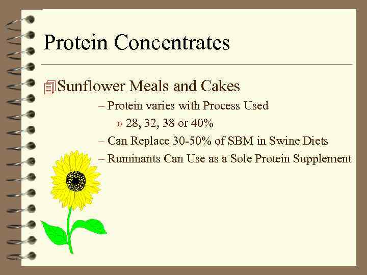 Protein Concentrates 4 Sunflower Meals and Cakes – Protein varies with Process Used »