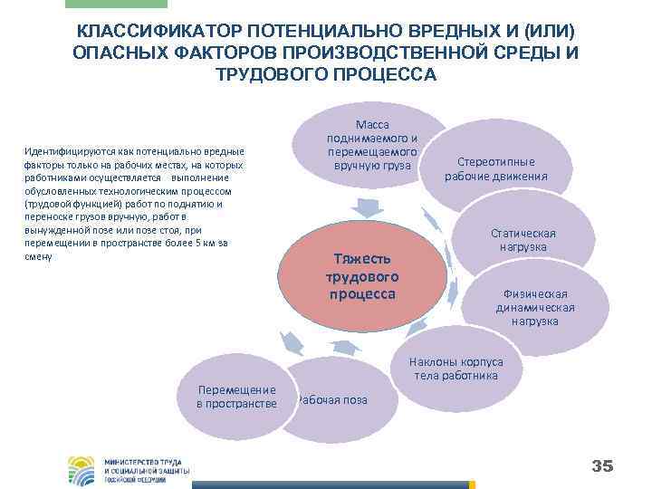 КЛАССИФИКАТОР ПОТЕНЦИАЛЬНО ВРЕДНЫХ И (ИЛИ) ОПАСНЫХ ФАКТОРОВ ПРОИЗВОДСТВЕННОЙ СРЕДЫ И ТРУДОВОГО ПРОЦЕССА Идентифицируются как