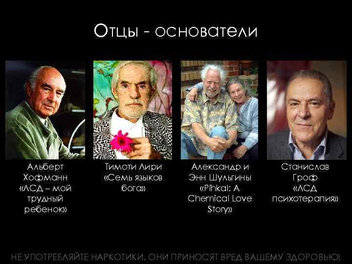Отцы - основатели Альберт Хофманн «ЛСД – мой трудный ребенок» Тимоти Лири «Семь языков