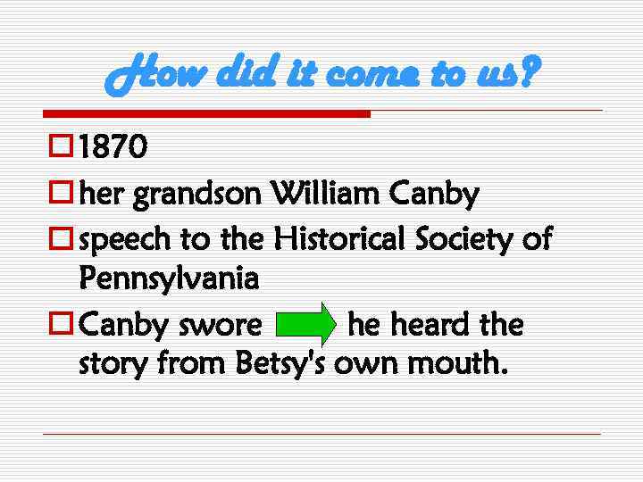 How did it come to us? o 1870 o her grandson William Canby o