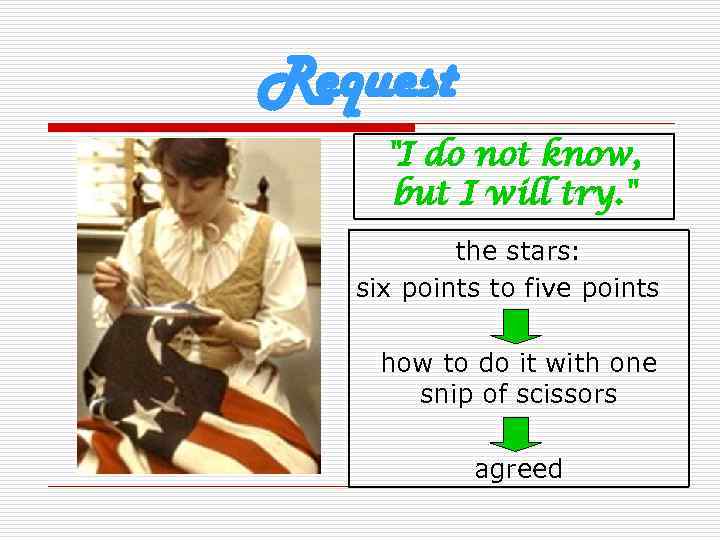 Request "I do not know, but I will try. " the stars: six points