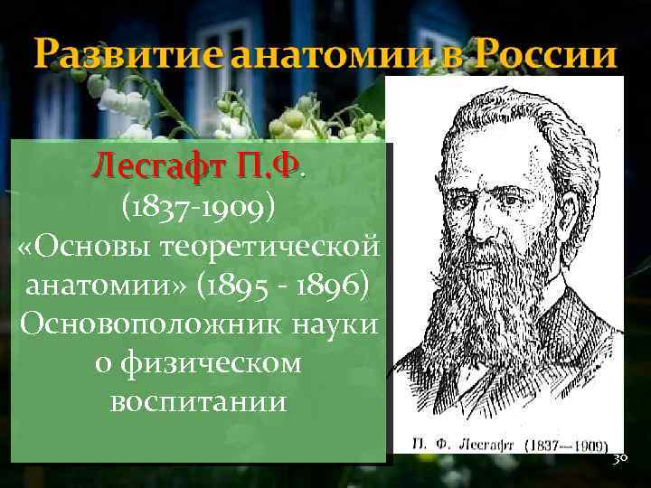 Лесгафт П. Ф. (1837 -1909) «Основы теоретической анатомии» (1895 - 1896) Основоположник науки о
