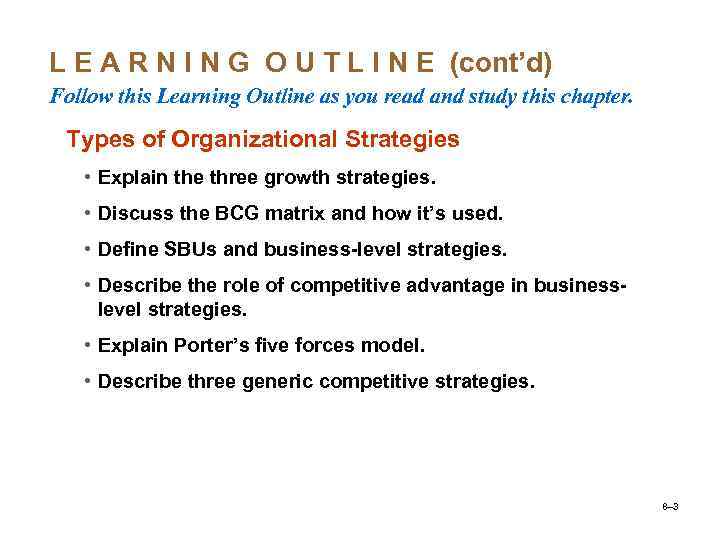 L E A R N I N G O U T L I N