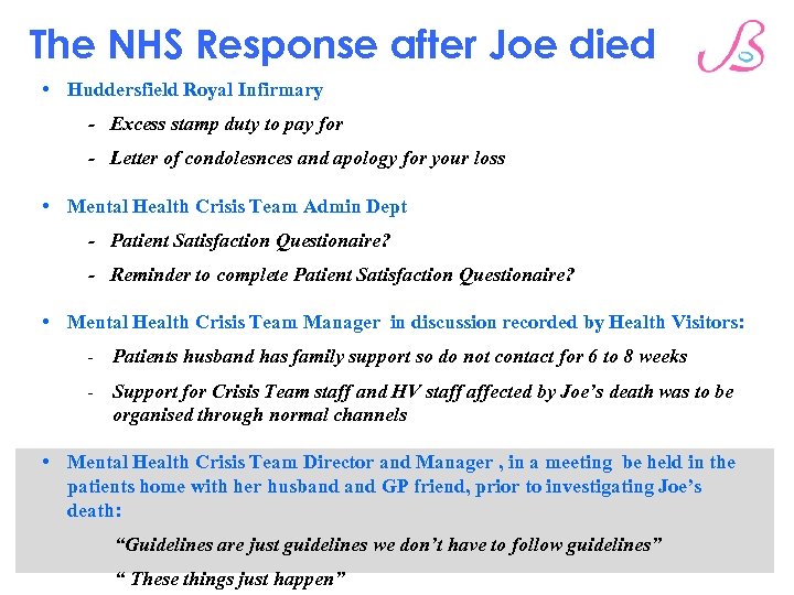 The NHS Response after Joe died • Huddersfield Royal Infirmary - Excess stamp duty