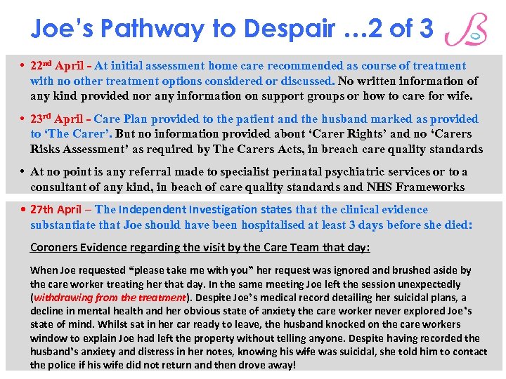 Joe’s Pathway to Despair … 2 of 3 • 22 nd April - At