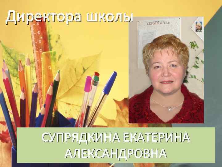 Директора школы СУПРЯДКИНА ЕКАТЕРИНА АЛЕКСАНДРОВНА 