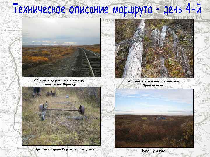 Справа – дорога на Воркуту, слева – на Мульду Фрагмент транспортного средства Остатки частокола