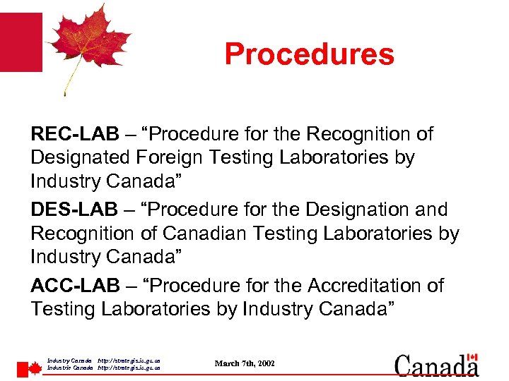 Procedures REC-LAB – “Procedure for the Recognition of Designated Foreign Testing Laboratories by Industry
