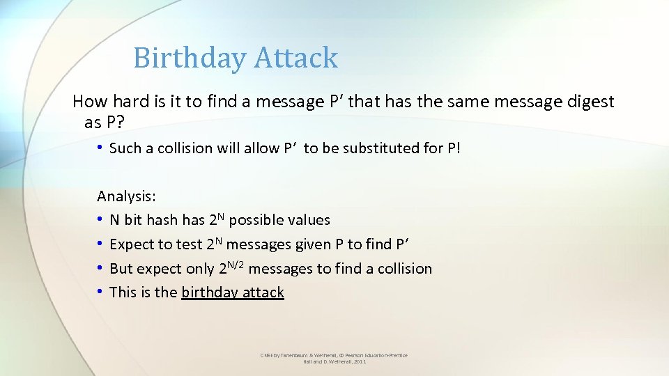 Birthday Attack How hard is it to find a message P′ that has the