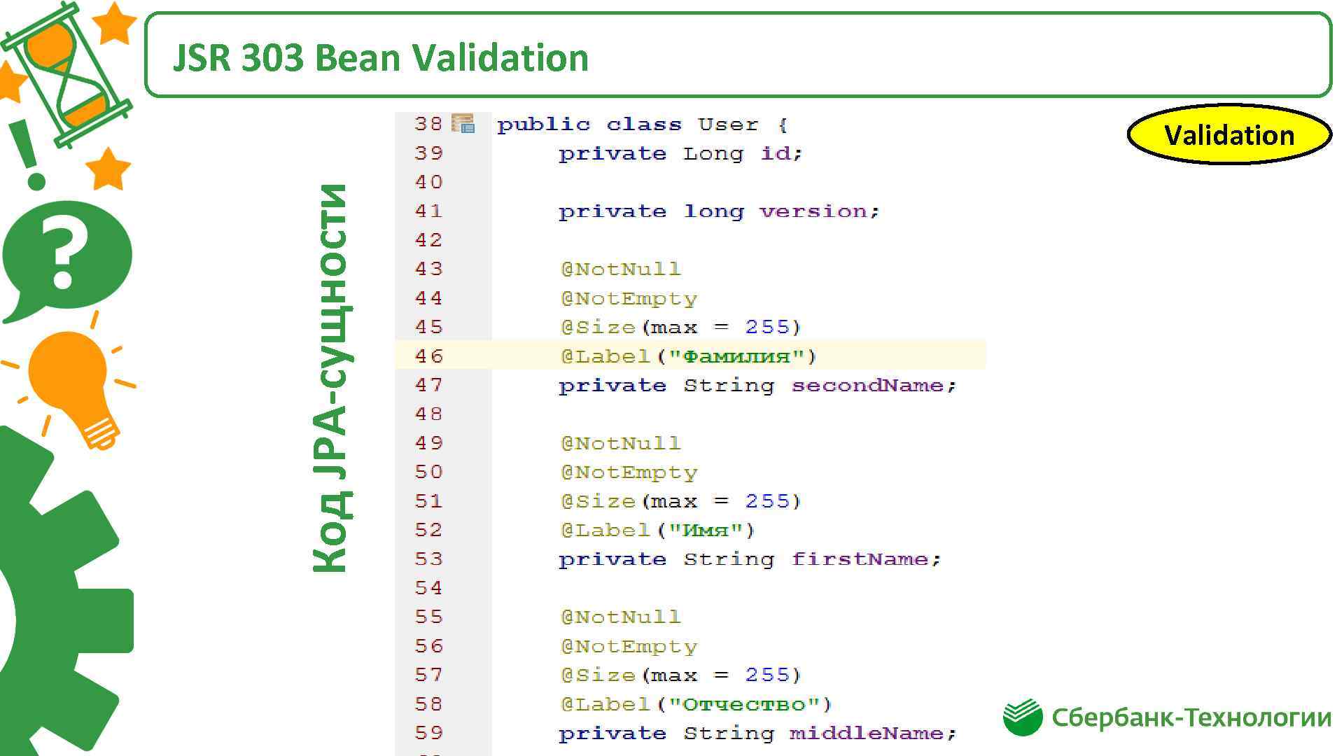 JSR 303 Bean Validation Код JPA-сущности Validation 