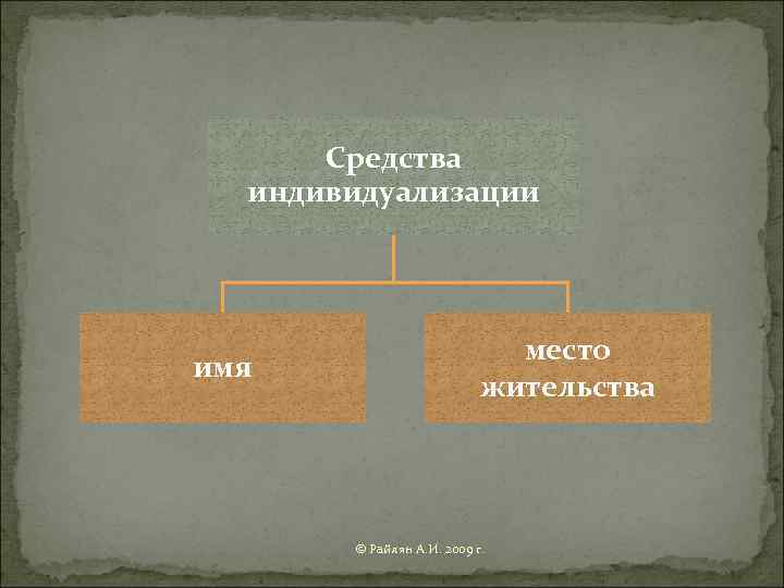 Средства индивидуализации имя место жительства © Райлян А. И. 2009 г. 