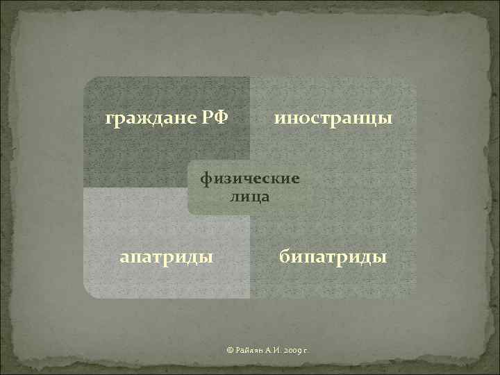 граждане РФ иностранцы физические лица апатриды бипатриды © Райлян А. И. 2009 г. 