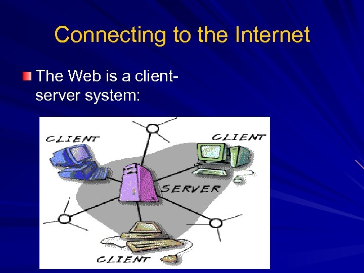 Connecting to the Internet The Web is a clientserver system: 