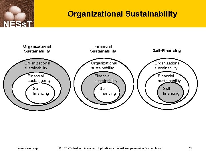 Organizational Sustainability NESs. T Organizational Sustainability Financial Sustainability Organizational sustainability Financial sustainability Self- financing