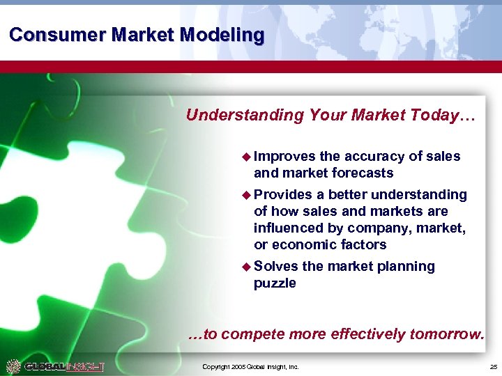 Consumer Market Modeling Understanding Your Market Today… u Improves the accuracy of sales and