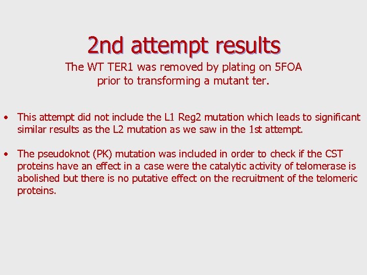 2 nd attempt results The WT TER 1 was removed by plating on 5