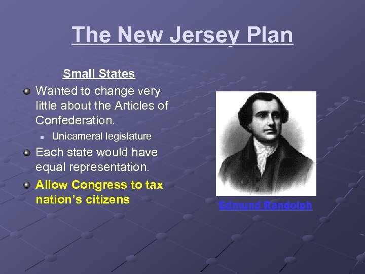 The New Jersey Plan Small States Wanted to change very little about the Articles