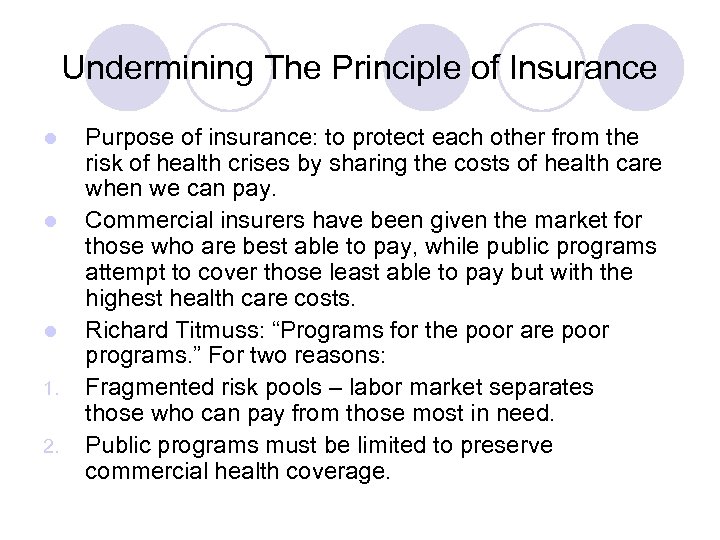 Undermining The Principle of Insurance l l l 1. 2. Purpose of insurance: to