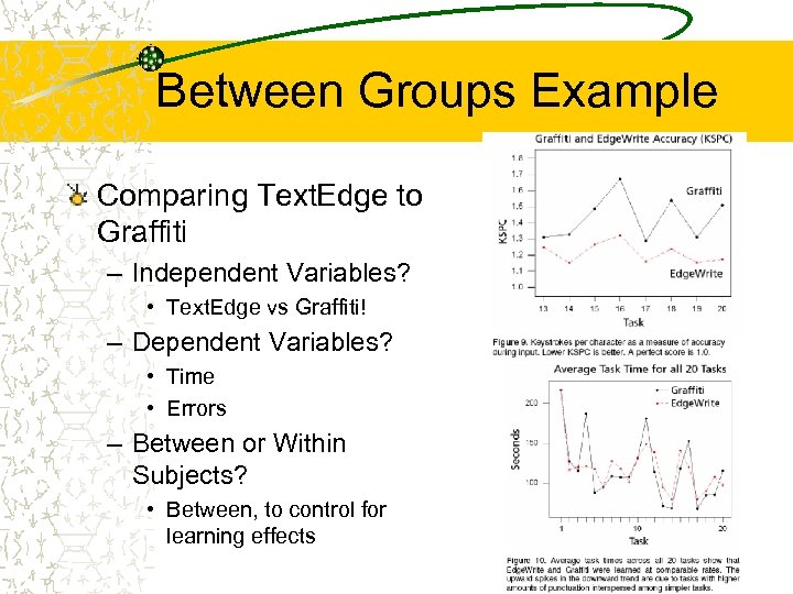Between Groups Example Comparing Text. Edge to Graffiti – Independent Variables? • Text. Edge