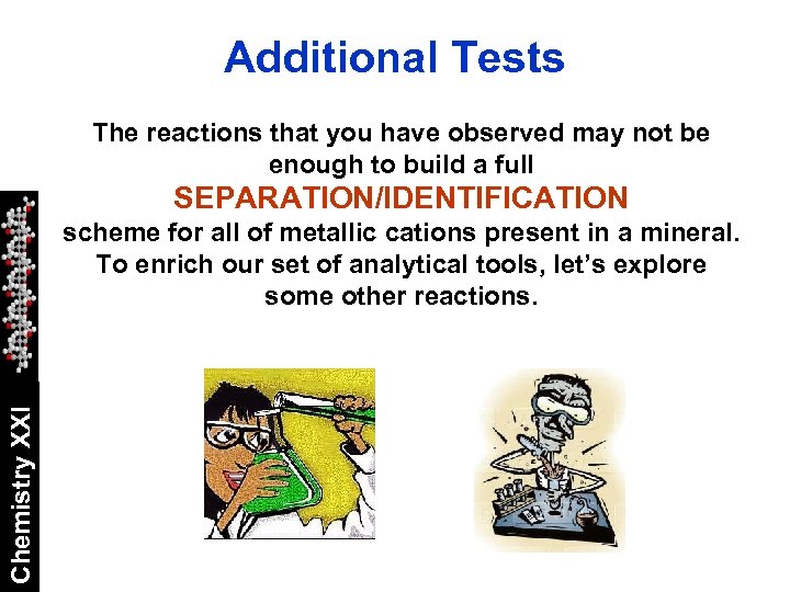 Additional Tests The reactions that you have observed may not be enough to build