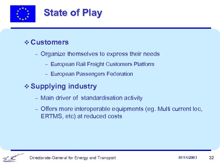 State of Play v Customers - Organize themselves to express their needs - European