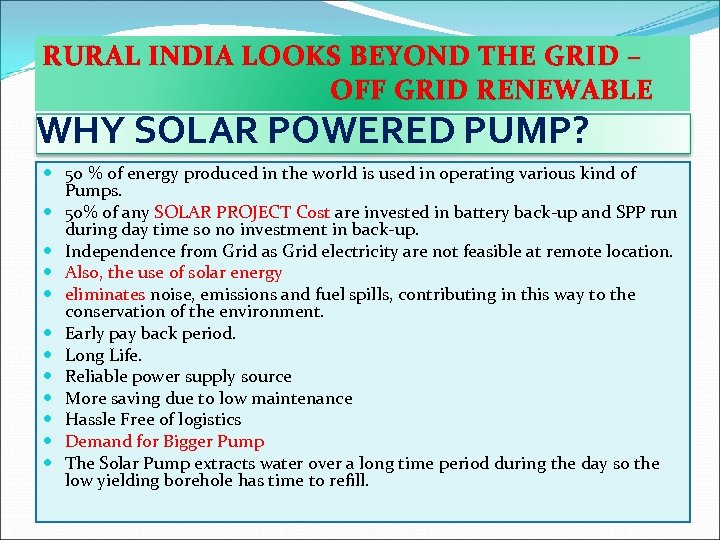 RURAL INDIA LOOKS BEYOND THE GRID – OFF GRID RENEWABLE WHY SOLAR POWERED PUMP?